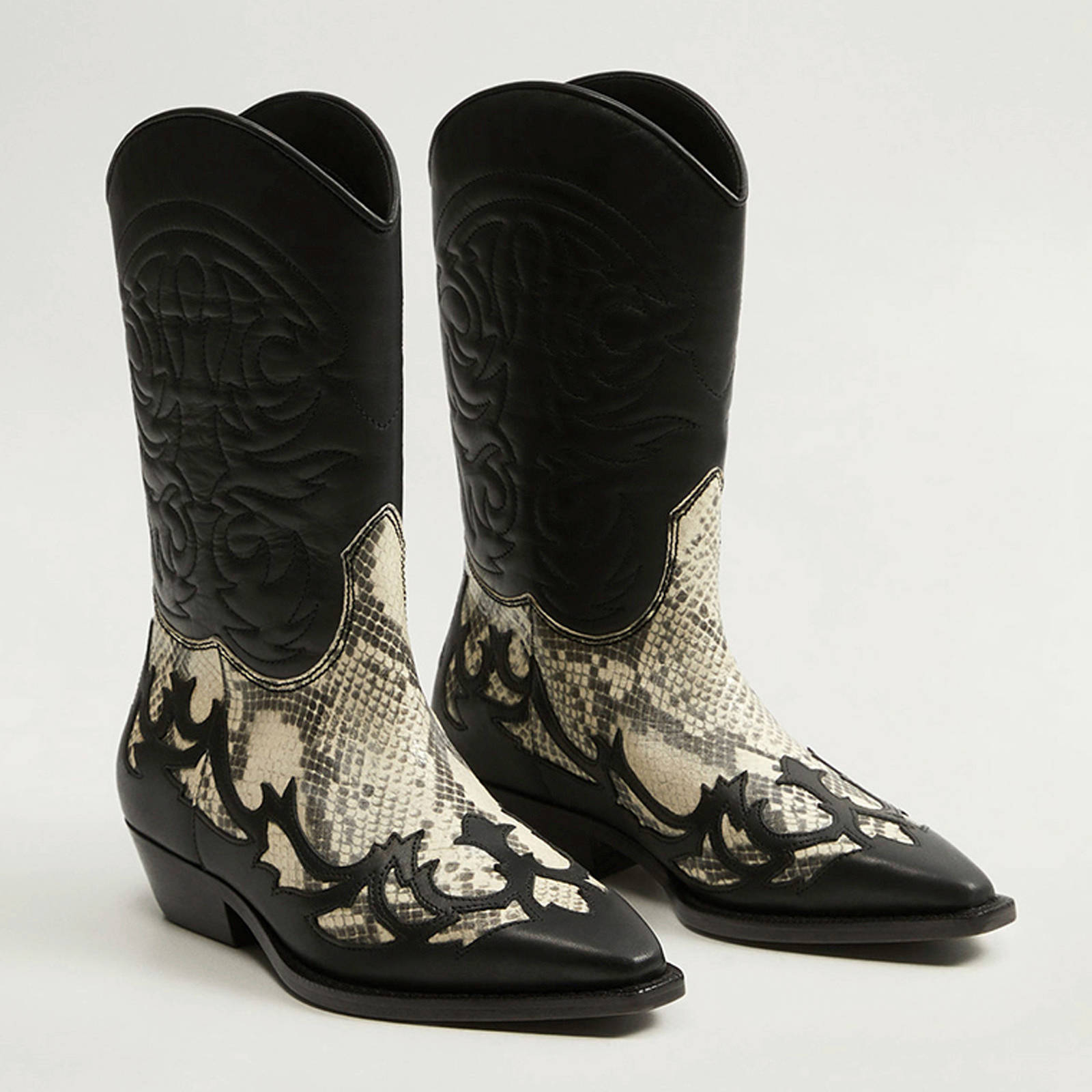 Mango leren cowboylaarzen zwartslangenprint | wehkamp Mango leren cowboylaarzen zwart | wehkamp