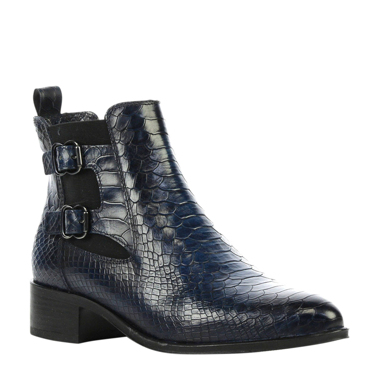 Lina Locchi Padua leren chelsea boots crocoprint donkerblauw | wehkamp