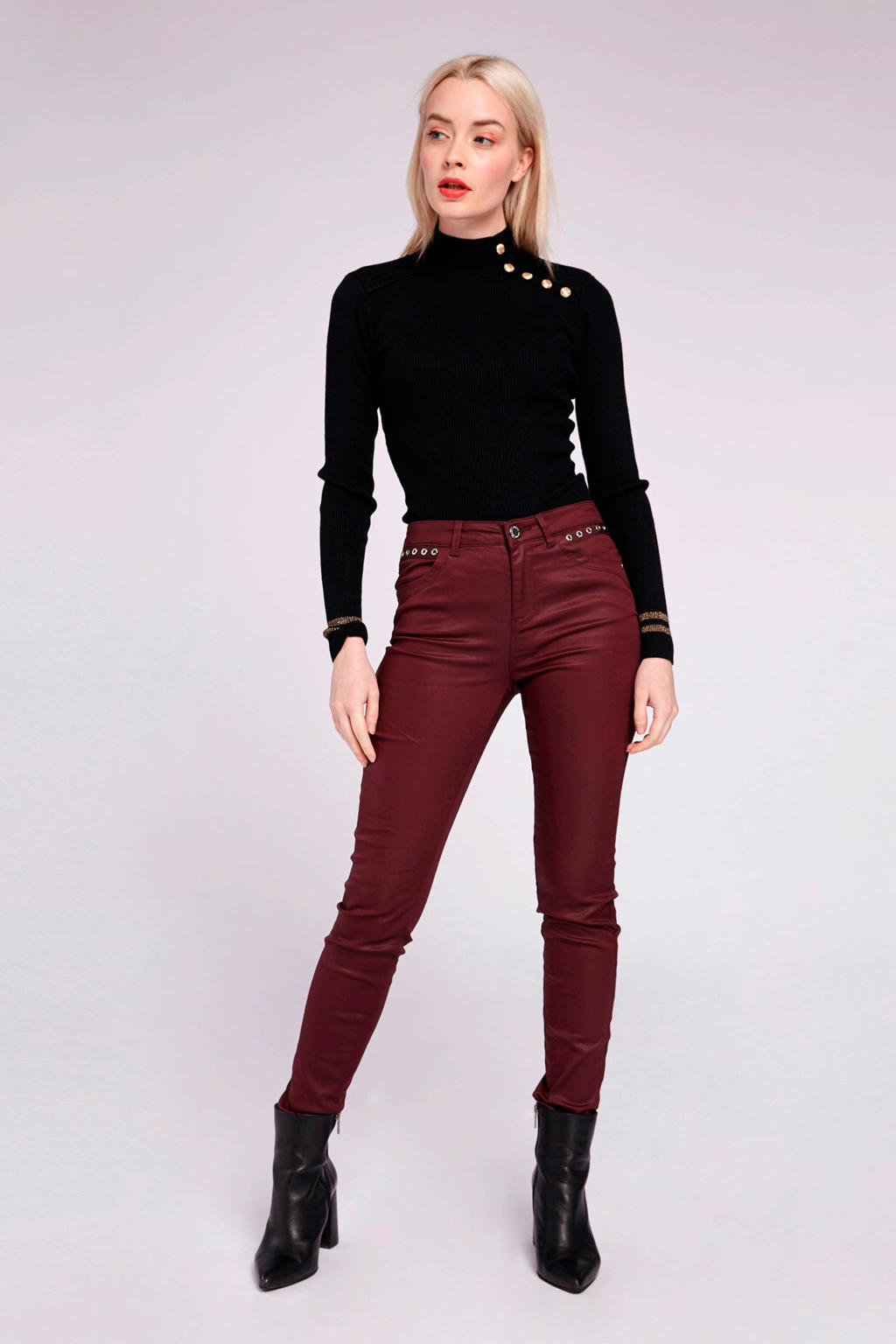 Zwarte dames Morgan top van viscose met effen en lange mouwen