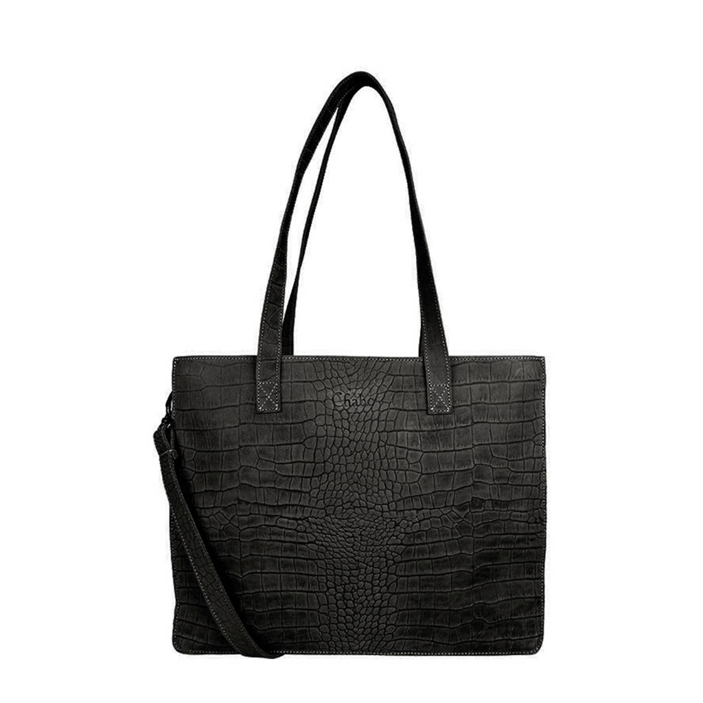 Chabo Bags Worker Croco Madrid leren werktas zwart, Black