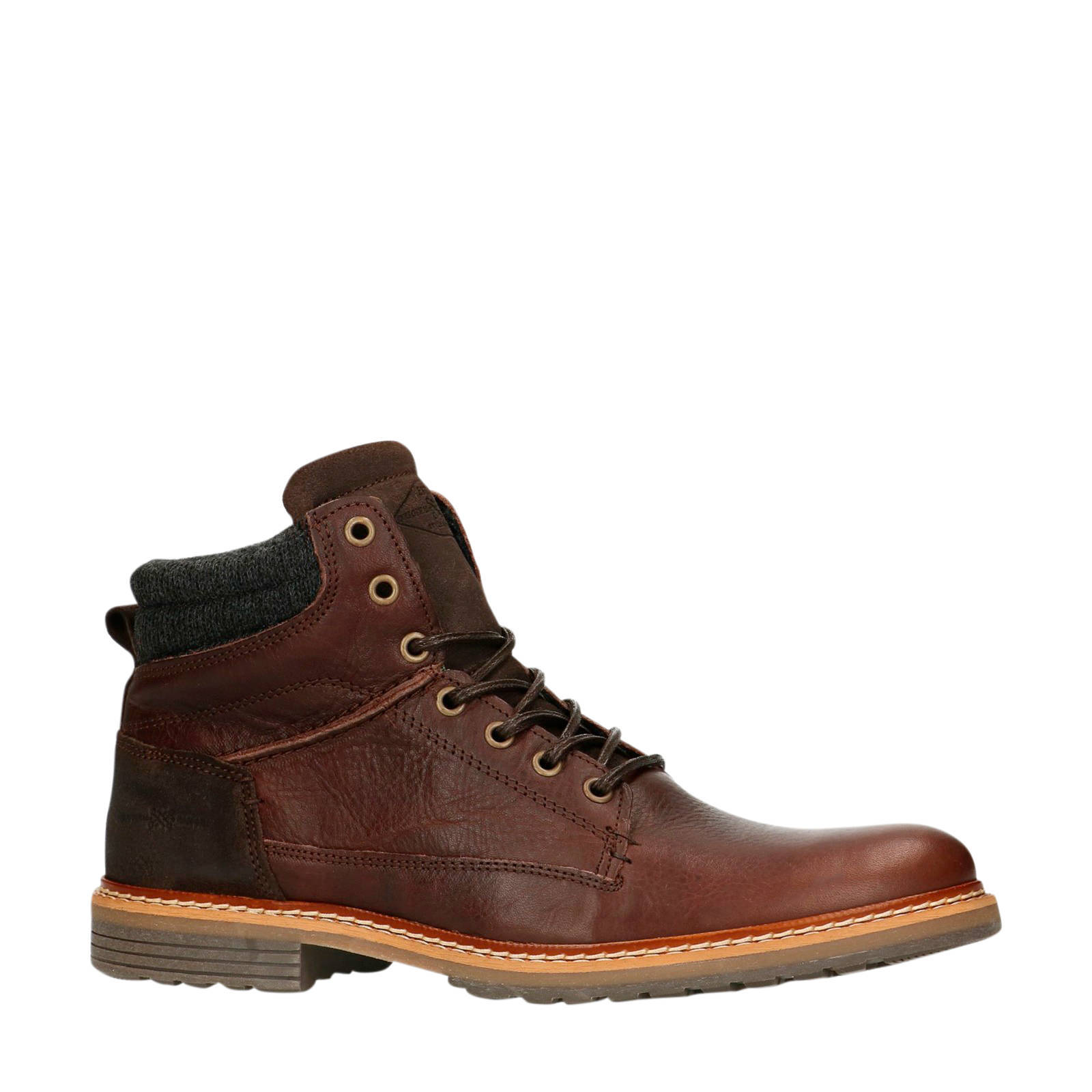 Manfield leren veterboots donkerbruin