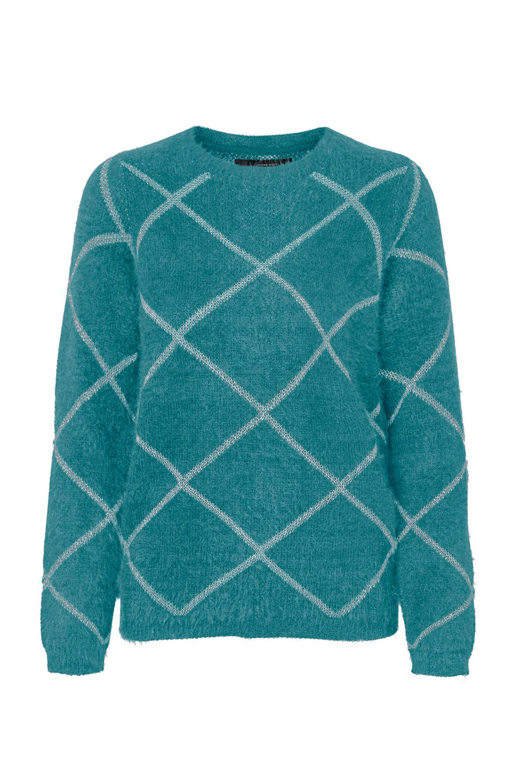 VERO MODA trui met all over print en glitters turquoise, Turquoise