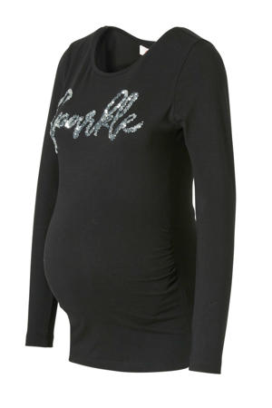 zwangerschapslongsleeve met printopdruk en pailletten zwart