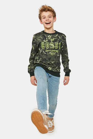 sweater met all over print donkergroen/groen/zwart