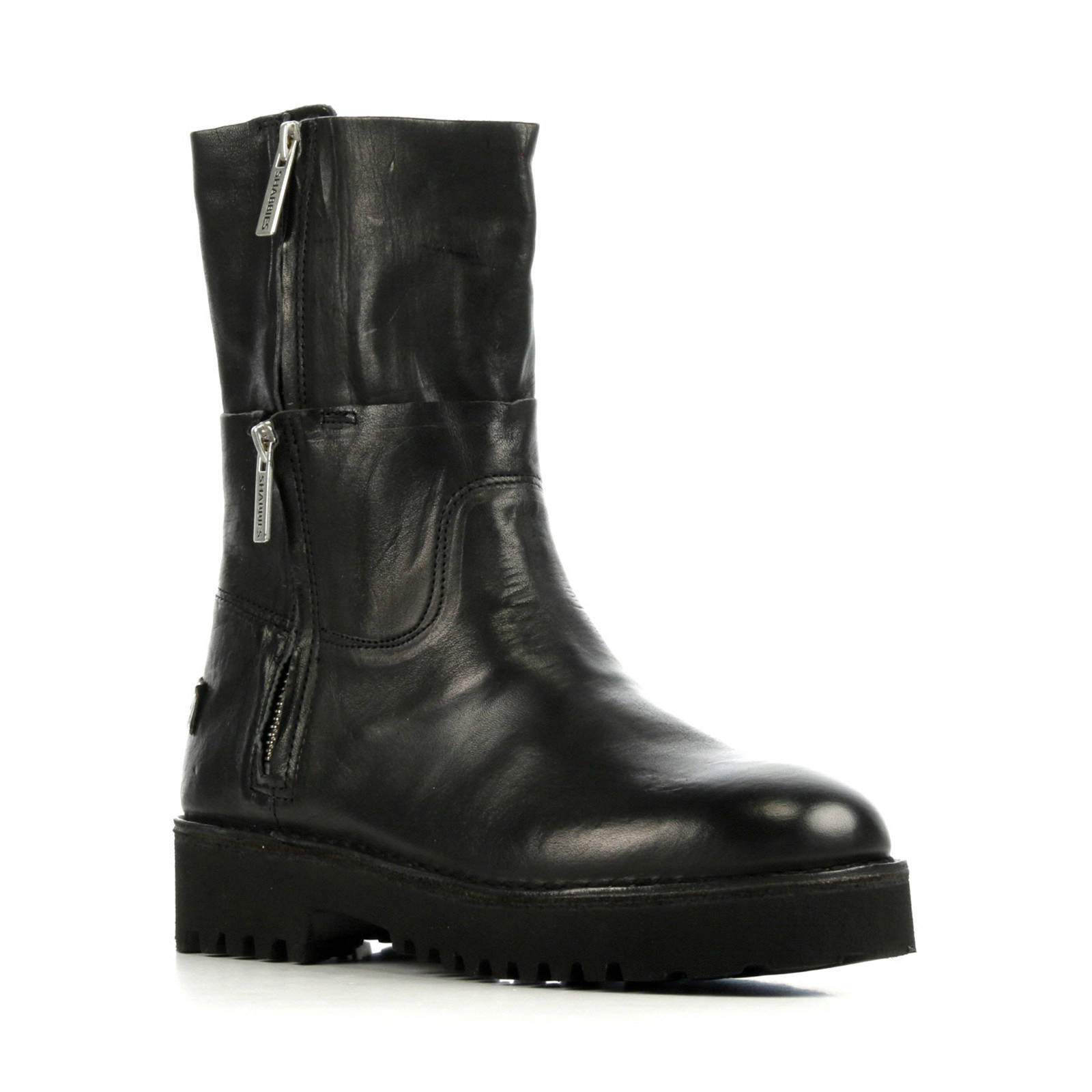 Shabbies Amsterdam leren enkelboots zwart | wehkamp