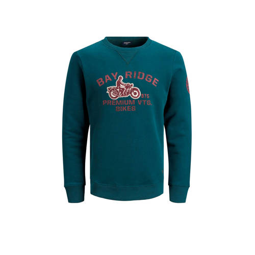 JACK & JONES PREMIUM sweater met tekst turquoi