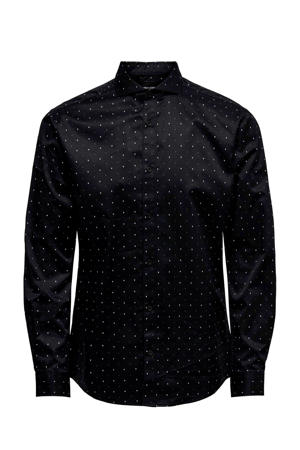 regular fit overhemd met all over print zwart/wit