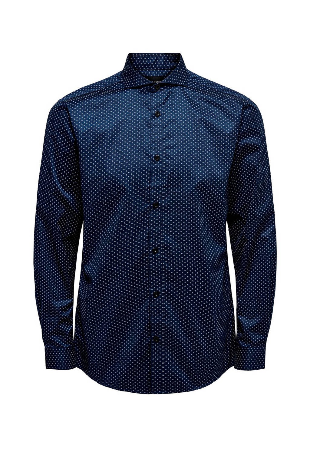 ONLY & SONS regular fit overhemd met all over print donkerblauw/wit, Donkerblauw/wit