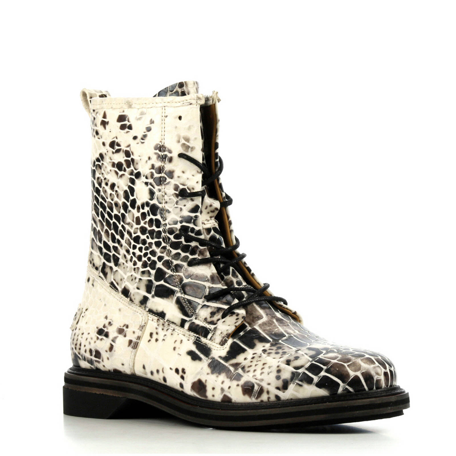 Shabbies Amsterdam leren veterboots crocoprint | wehkamp
