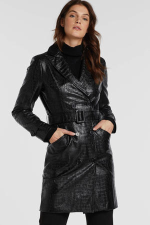 imitatieleren trenchcoat zwart