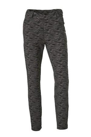 slim fit pantalon Sofie met zebraprint zwart