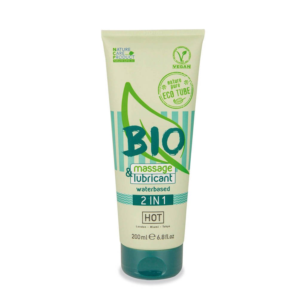 HOT HOT BIO massageolie & glijmiddel op waterbasis 2 in 1 - 200 ml, Transparant