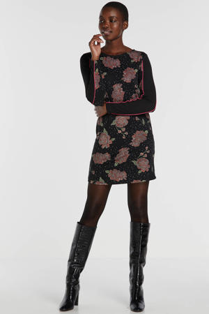 jersey jurk met contrastbies zwart