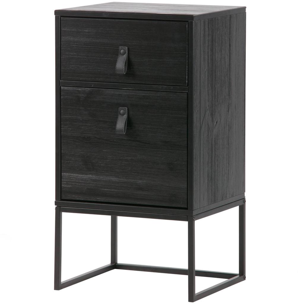 WOOOD WOOOD Zola Nachtkastje Incl. Lade En Deur - Grenen - Zwart - 74x40x35