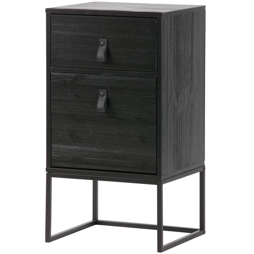 WOOOD Zola Nachtkastje Incl. Lade En Deur - Grenen - Zwart - 74x40x35