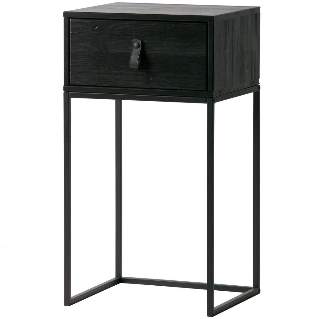 WOOOD WOOOD Zola Nachtkastje Met Lade - Grenen Geborsteld - Zwart - 74x40x35