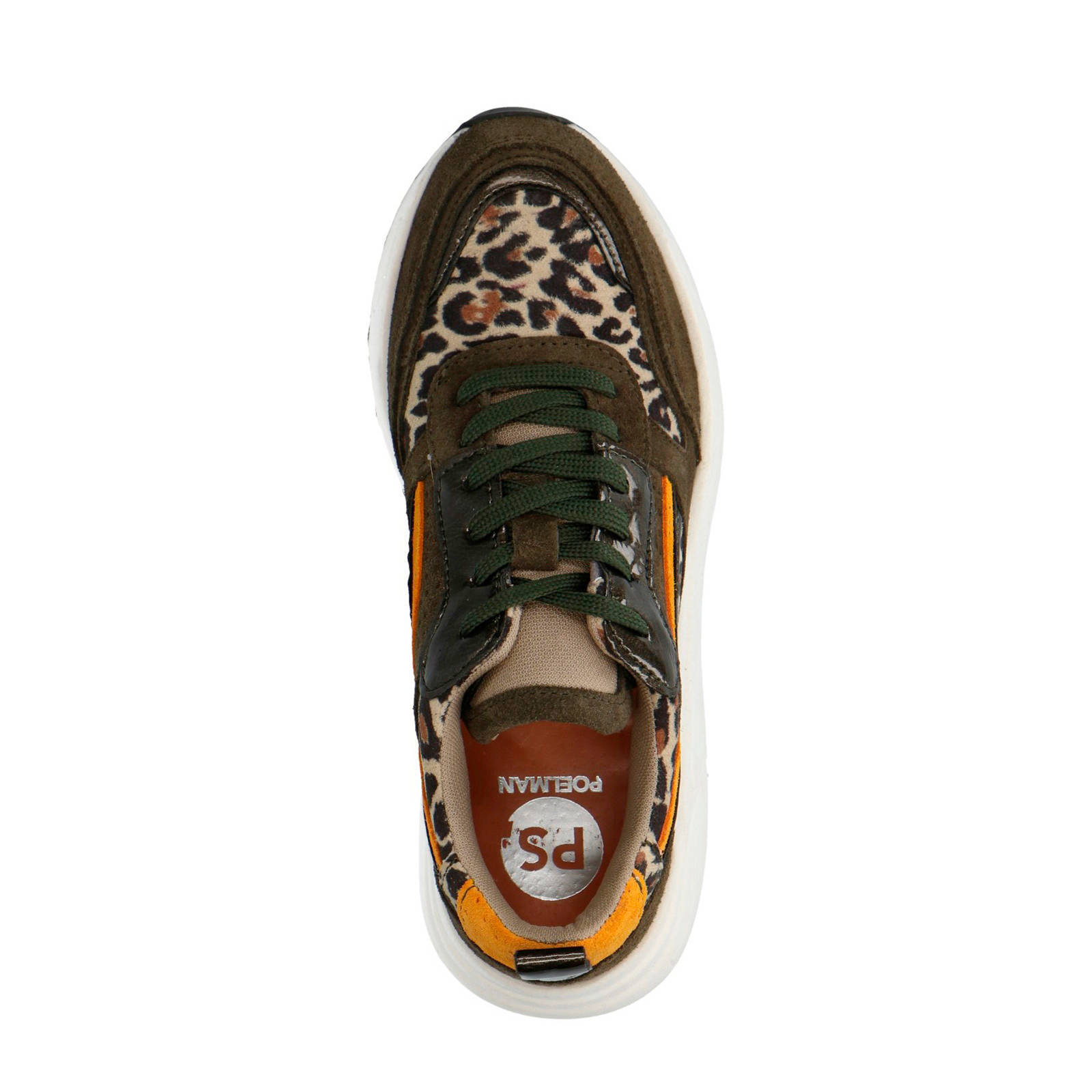 PS Poelman suède chunky sneakers panterprint/okergeel | wehkamp