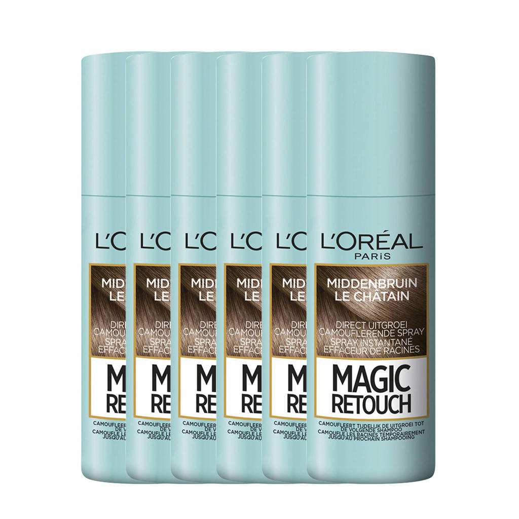 L'Oréal Paris Magic Retouch uitgroei camoufleerspray middenbruin - 6x 75ml multiverpakking