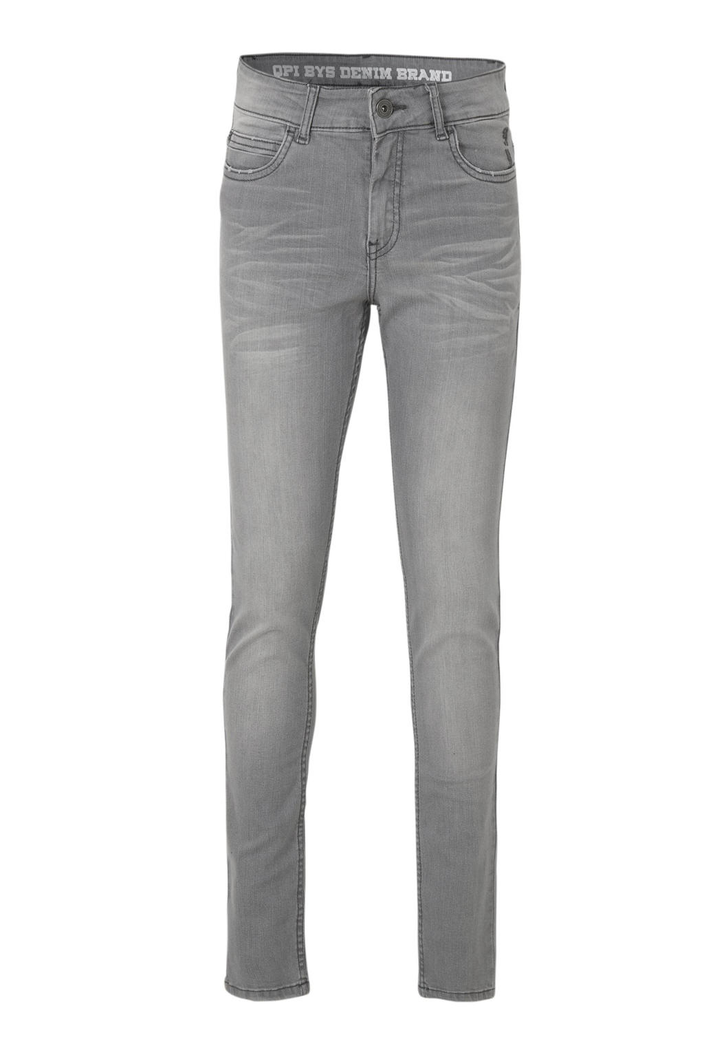 Grijze jongens Quapi skinny fit jeans Qjake van stretchdenim met regular waist en effen