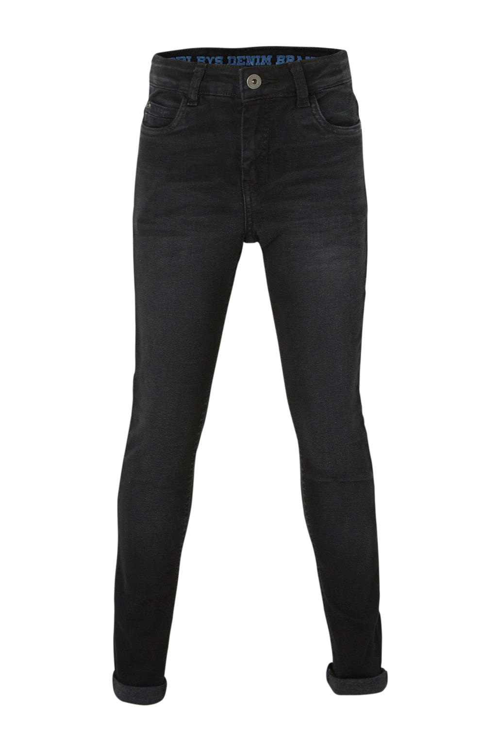 Zwarte jongens Quapi regular fit jeans Qjake van stretchdenim met effen
