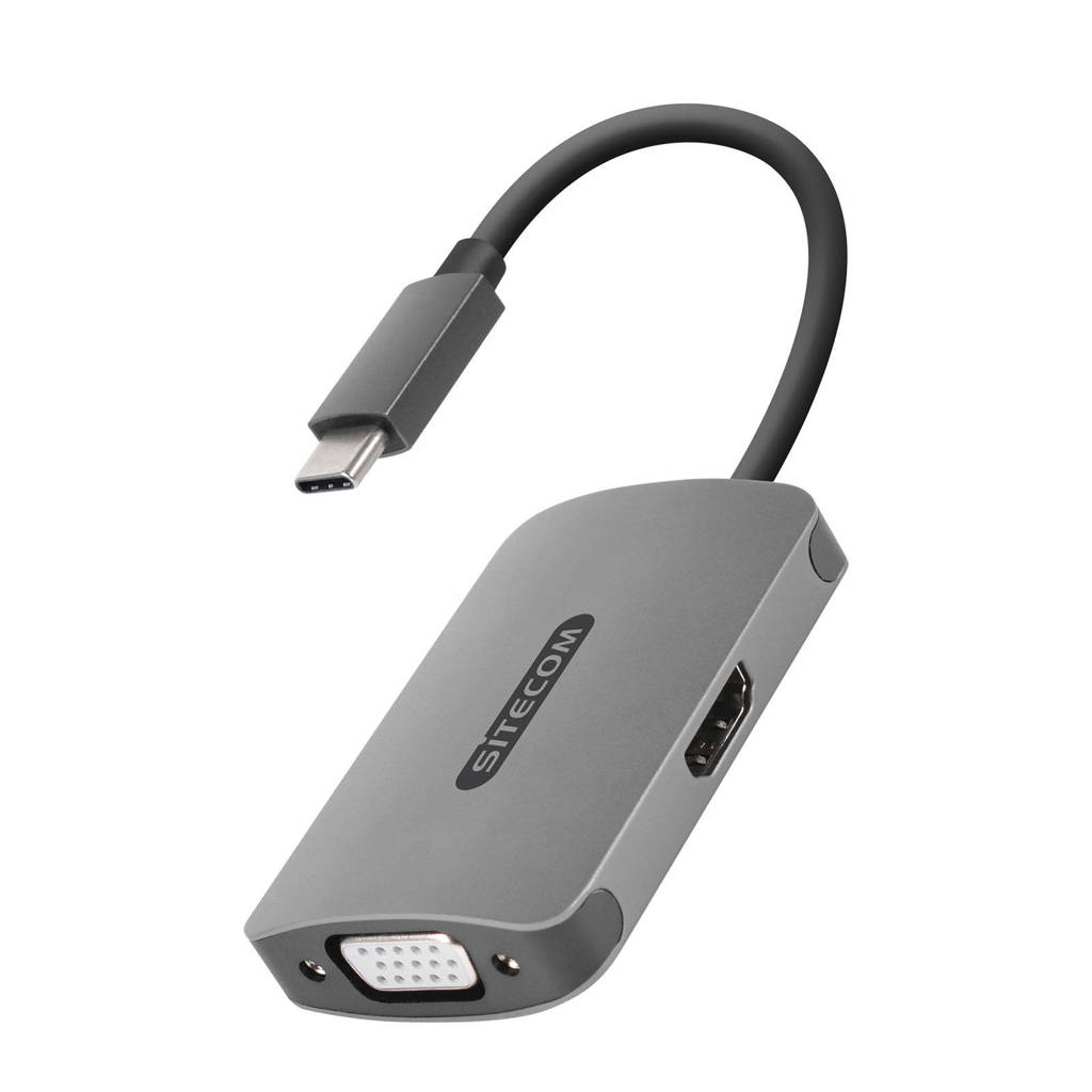 Sitecom USB-C naar VGA + HDMI adapter, Grijs