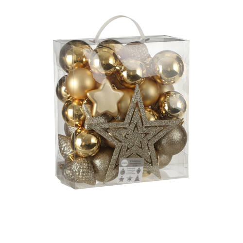 House of Seasons Plastic Kerstballen Set met Piek - 40 Stuks - ?8 cm - Goud
