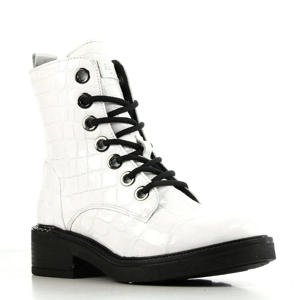 74238 leren veterboots crocoprint wit