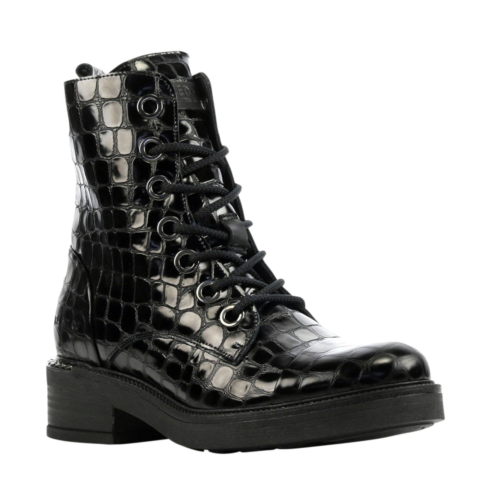 Red Rag 74238 leren veterboots crocoprint zwart | wehkamp