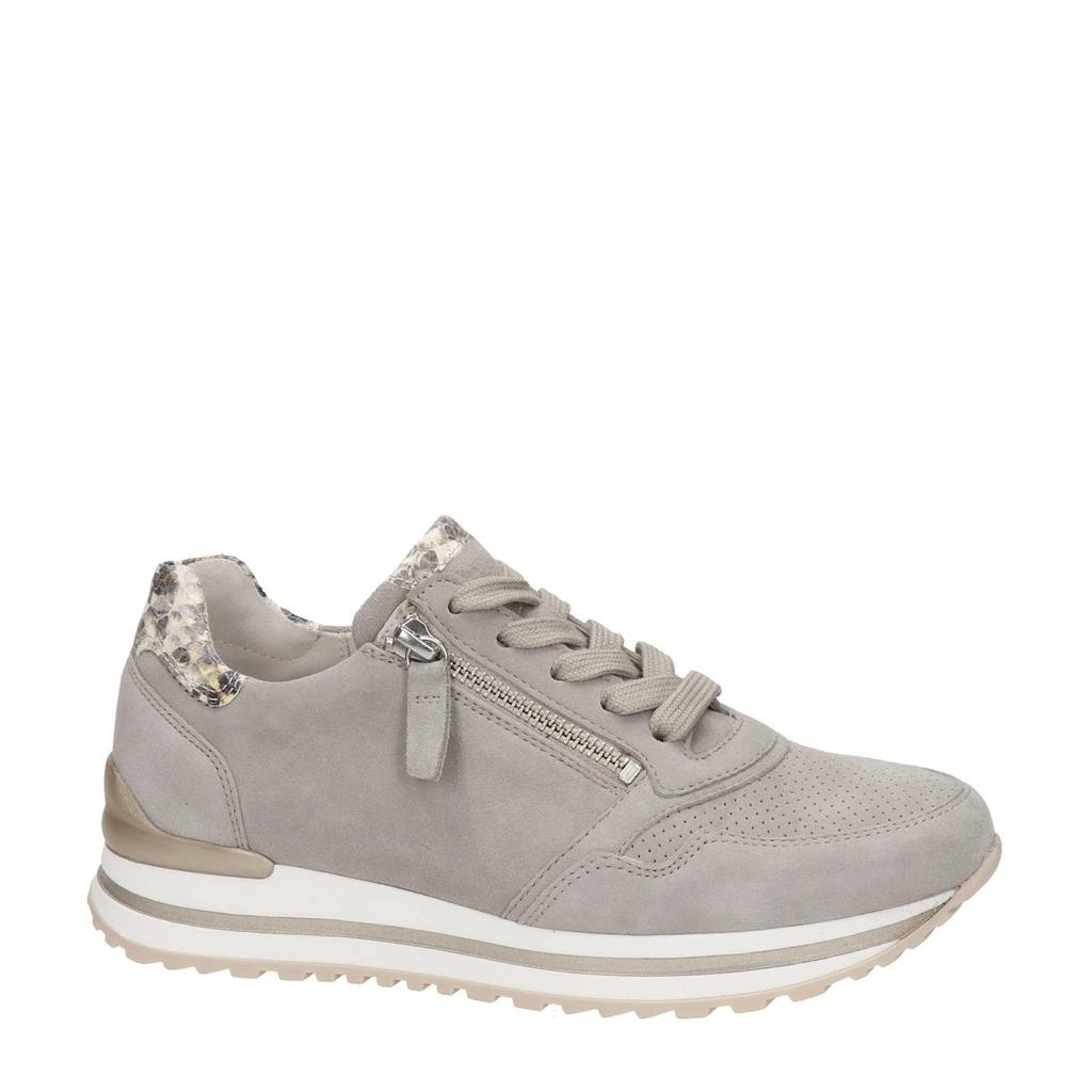 Beige dames Gabor suède sneakers met rits- en vetersluiting en slangenprint