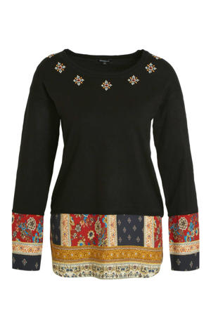 top met sierstenen zwart multi