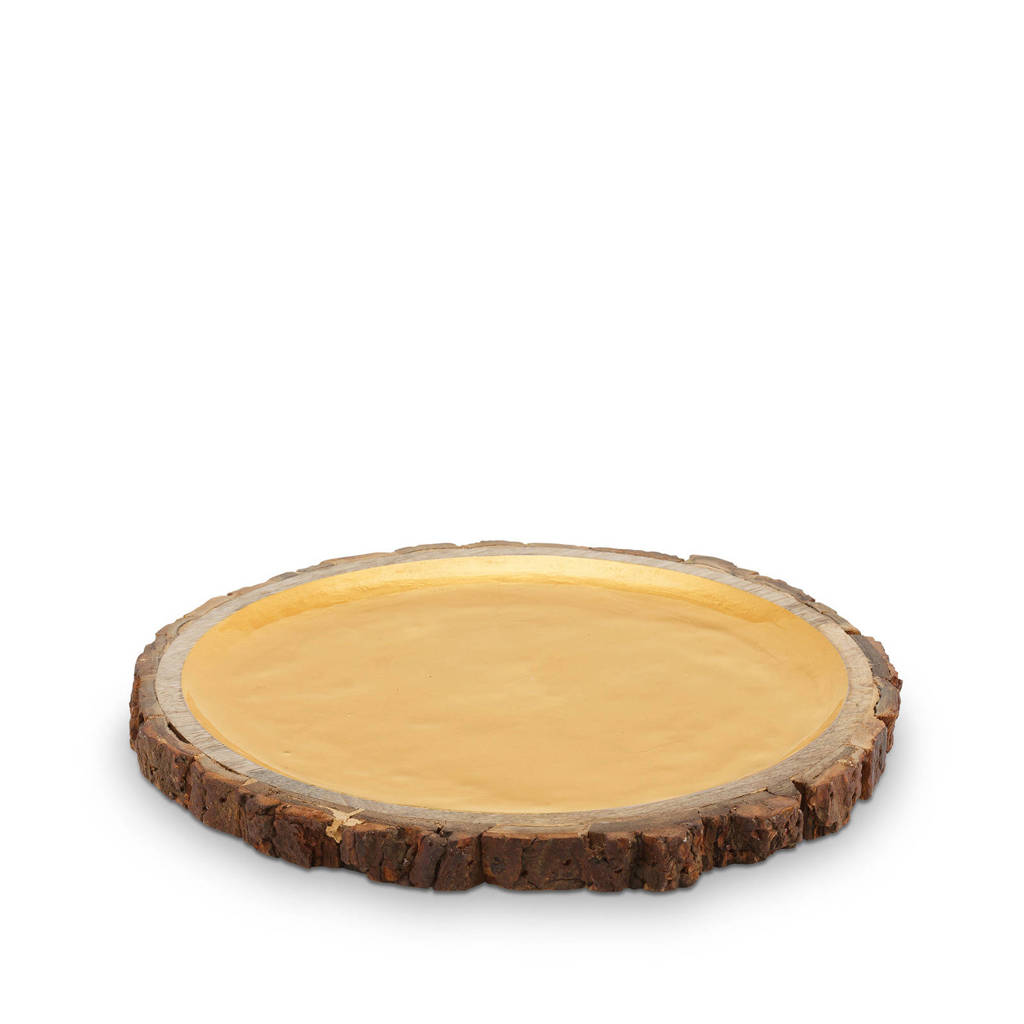 vtwonen decoratie schaal Wood Enamelled Gold (Ø32 cm), Goud