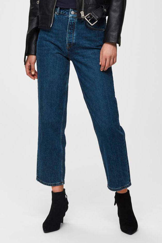 SELECTED FEMME high waist straight fit jeans SLFKATE medium blue denim |  wehkamp