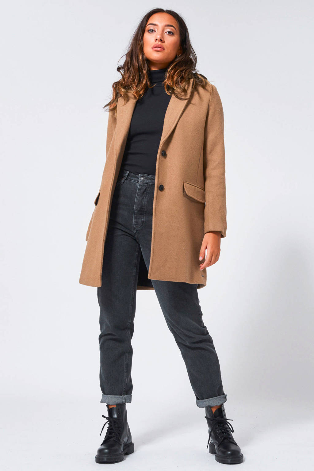 Agnes Gray ruilen verwijderen America Today coat met wol camel | wehkamp