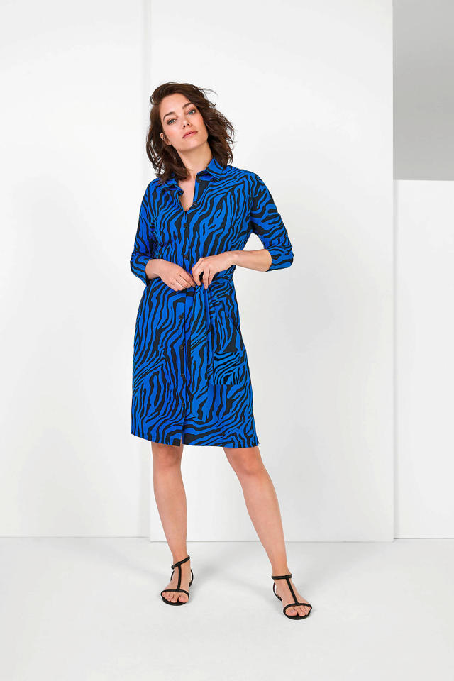 het doel Verzorger zebra Expresso jurk met zebraprint en ceintuur blauw/zwart | wehkamp