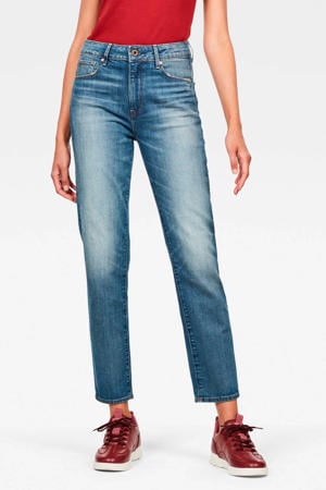 cropped high waist straight fit jeans blauw