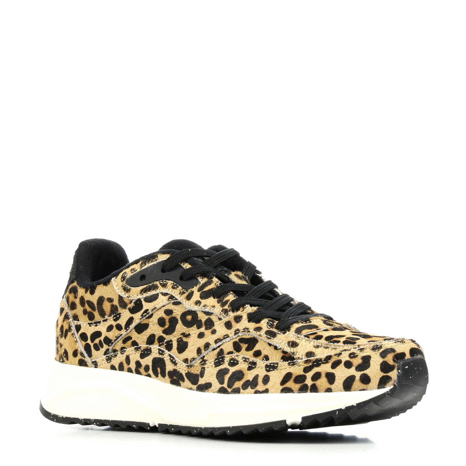Woden Sophie Pony leren sneakers panterprint bruin | wehkamp