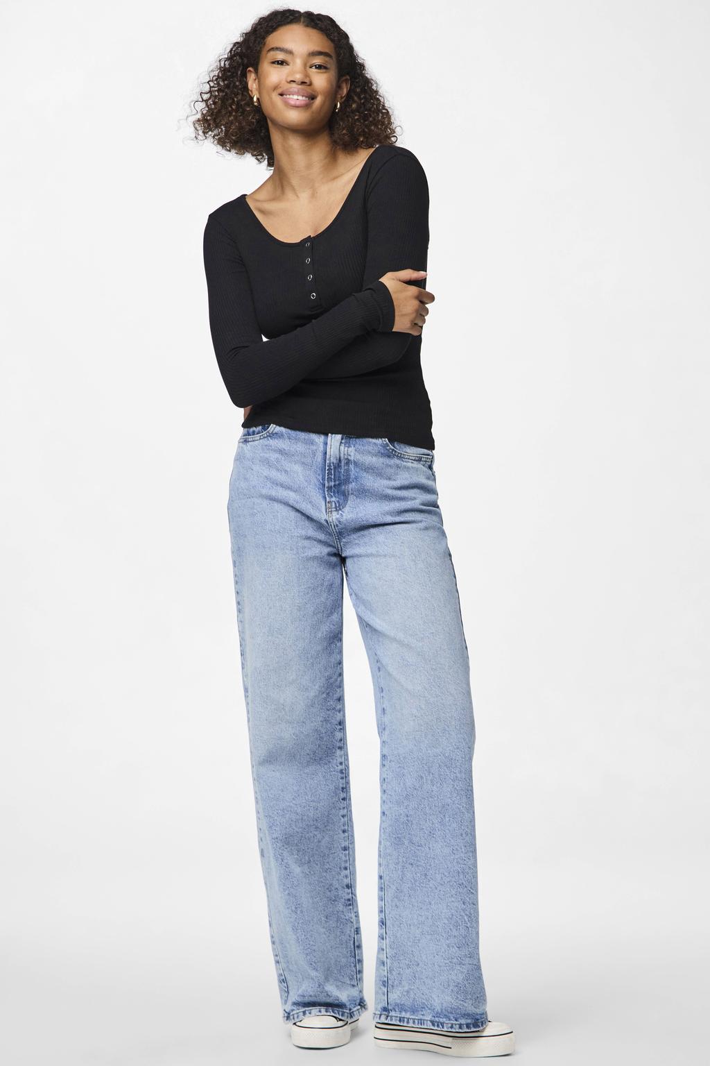 PIECES ribgebreide longsleeve PCKITTE met katoen zwart