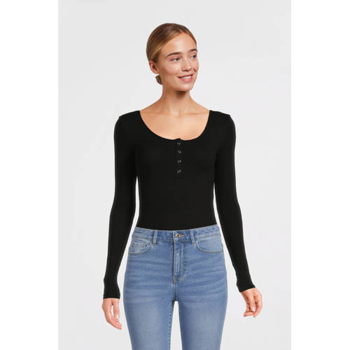 PIECES ribgebreide longsleeve PCKITTE met katoen zwart afbeelding