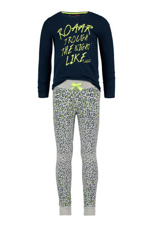 pyjama met panterprint en tekst grijs melange/donkerblauw