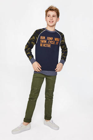 longsleeve met tekst donkerblauw/groen