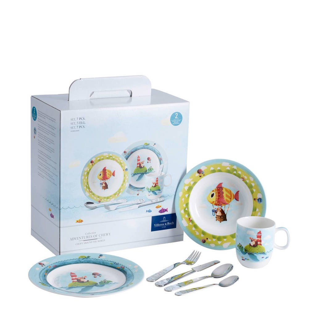 Villeroy & Boch Chewy Around the World serviesset (7-delig), Blauw/groen/wit