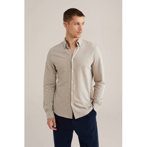 WE Fashion slim fit overhemd met stretch sesame afbeelding