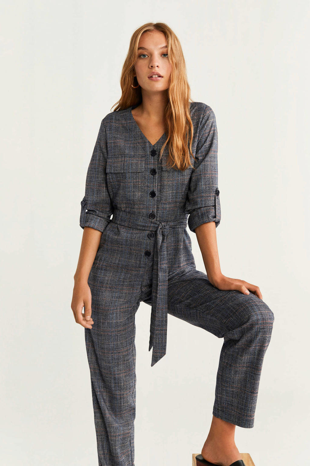 Mango geruite jumpsuit grijs wehkamp