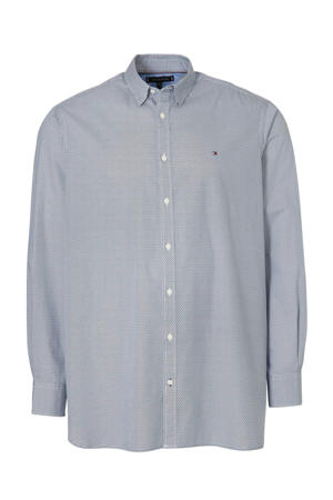 +size slim fit overhemd met all over print wit/blauw