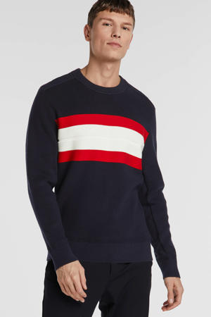 gestreepte sweater donkerblauw/rood/wit