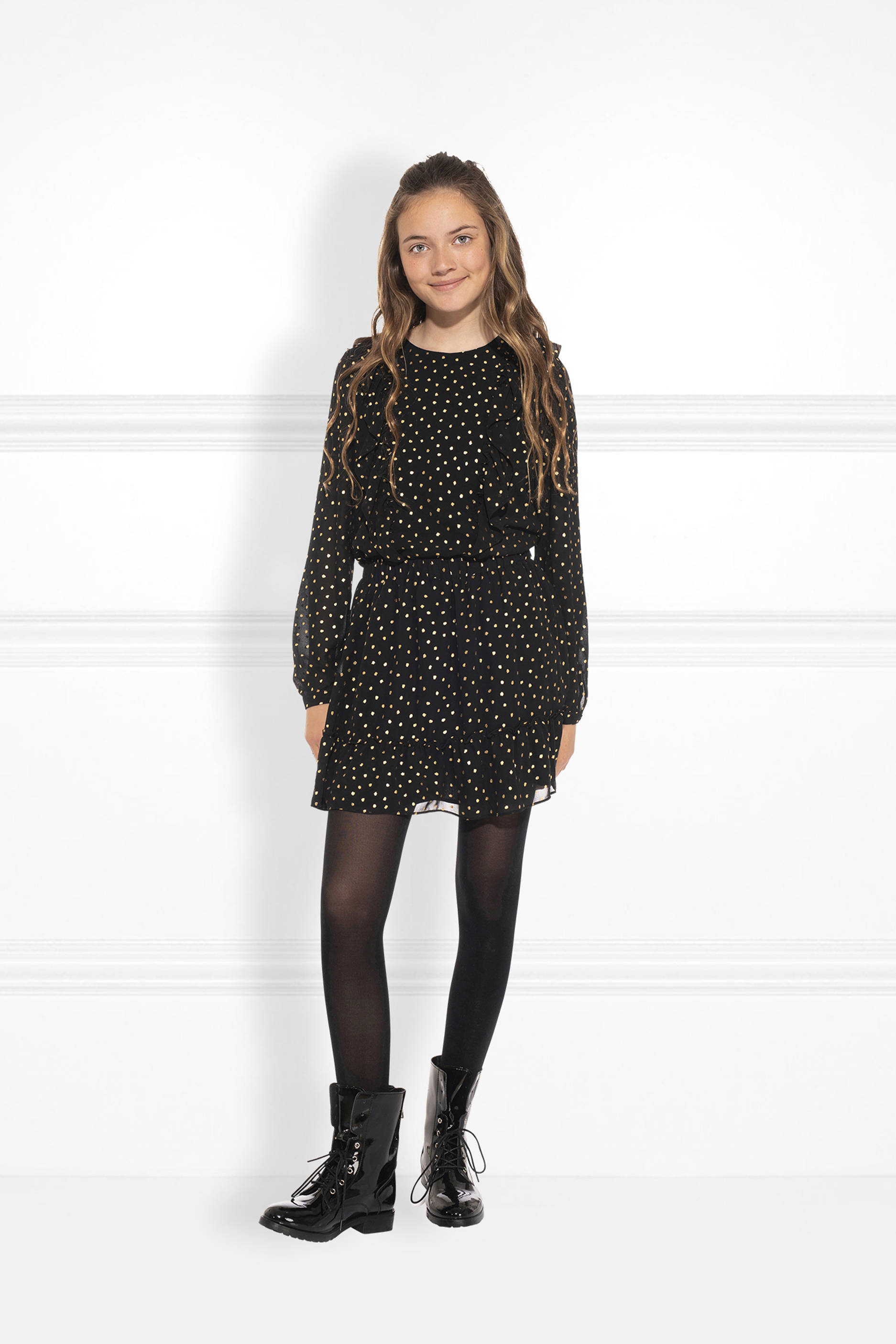 NIK\u0026NIK glittertop met all over print en ruches zwart/goud | wehkamp
