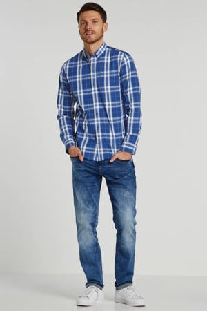 geruit slim fit overhemd blauw/grijs/wit
