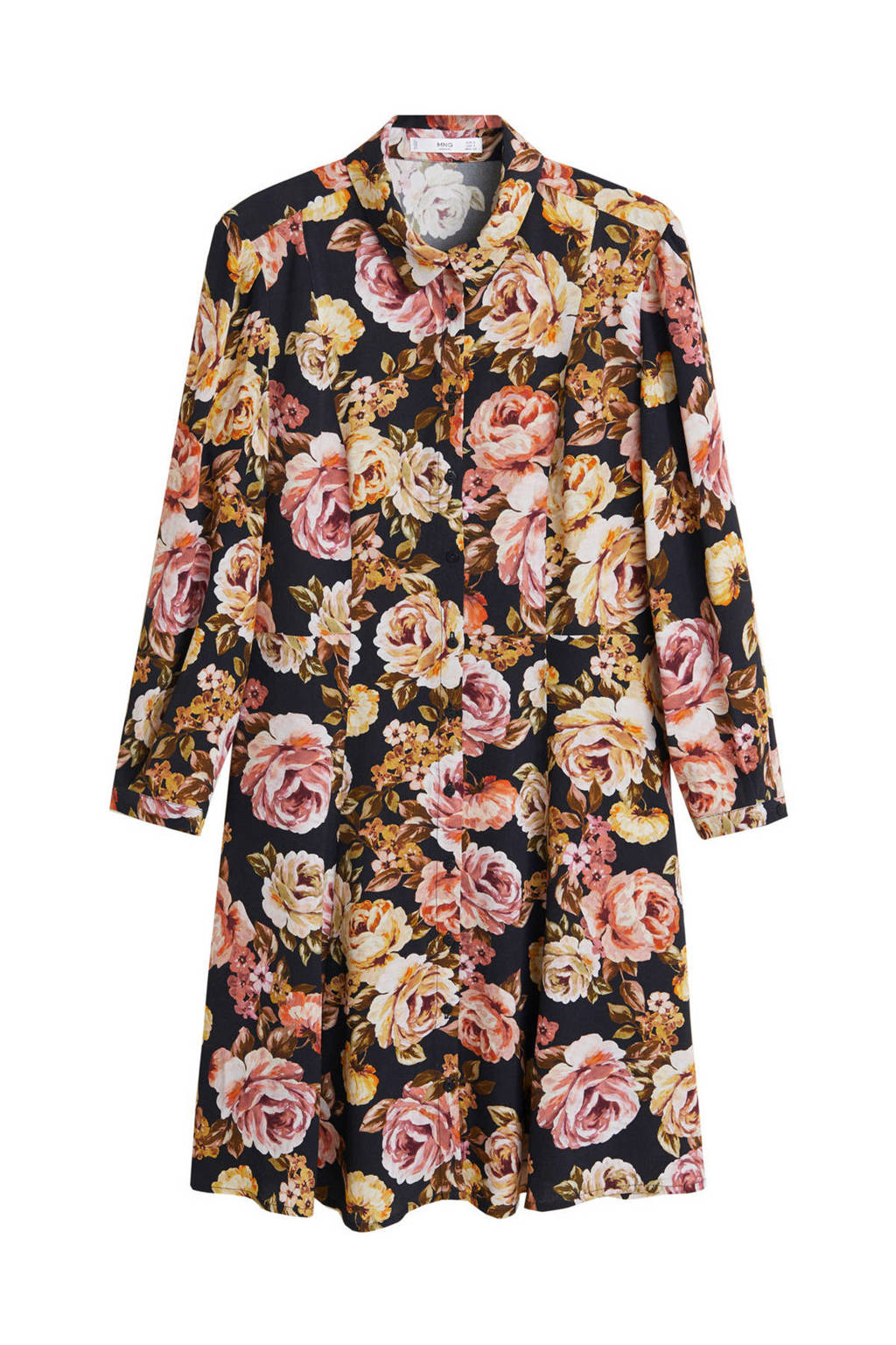 Mango gebloemde blousejurk roze,zwart,geel, Roze,zwart,geel