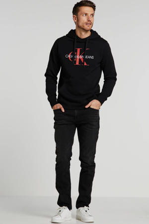 hoodie met tekst zwart/rood/wit