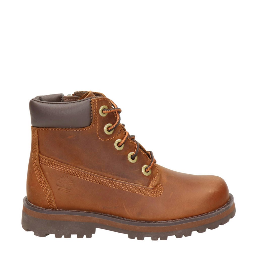 Cognackleurige jongens Timberland Courma Kid nubuck veterboots met rits- en vetersluiting